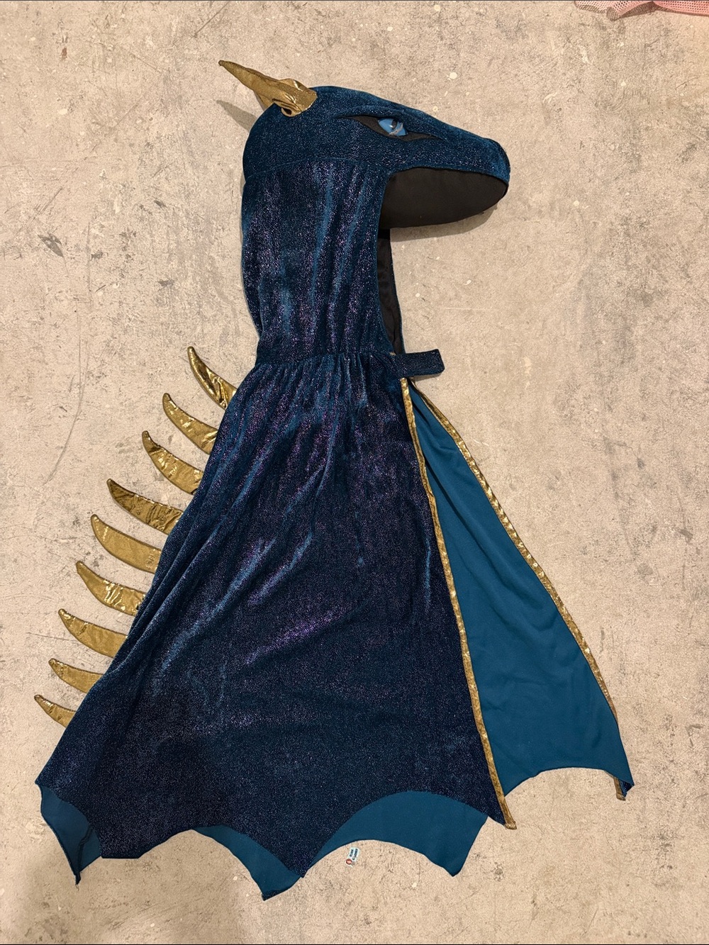 Children's Navy Dragon Hooded Cape with Gold Spines